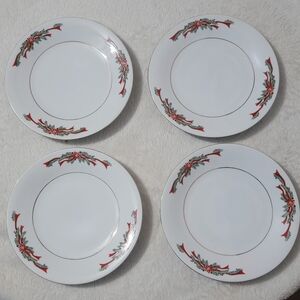 Vintage Poinsettia & Ribbons Fine China Salad Plates